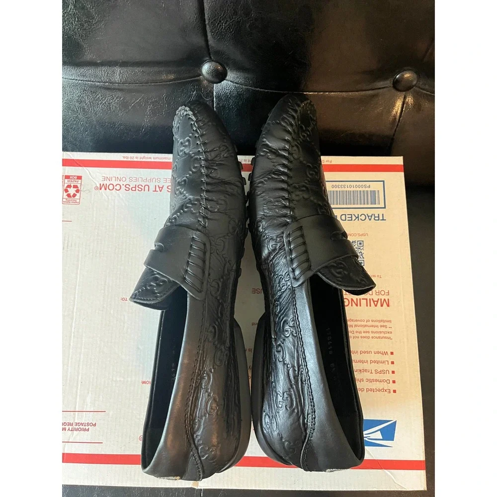 Gucci‎ Black Leather Penny Loafers Driving Shoes